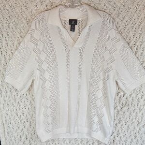 Men's Size Small‎ Loose Fit Pointelle Knit Polo Shirt Sweater Collar Old Money